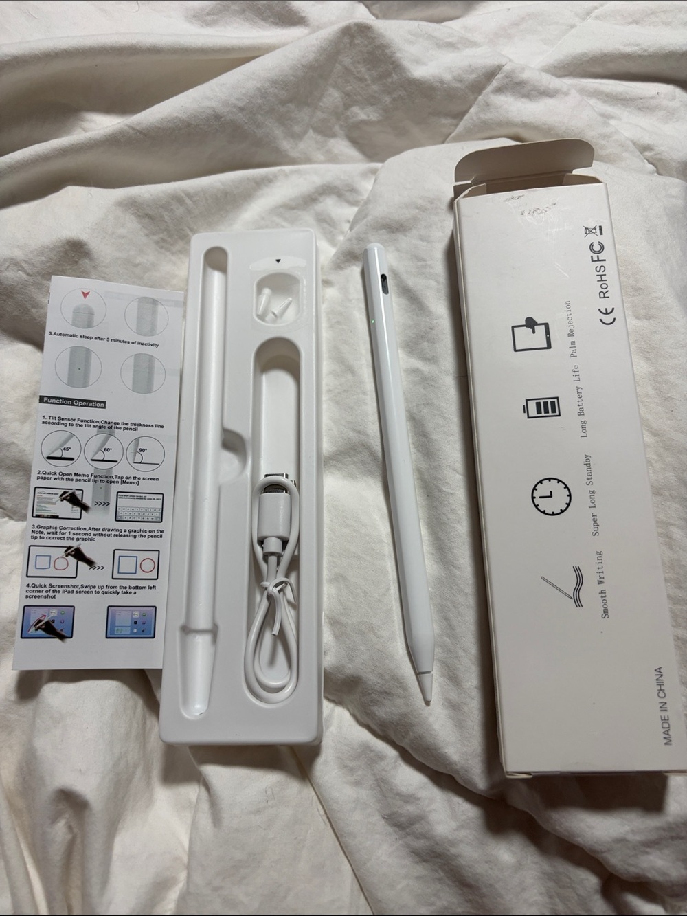 White Stylus Pen with Charging Cable